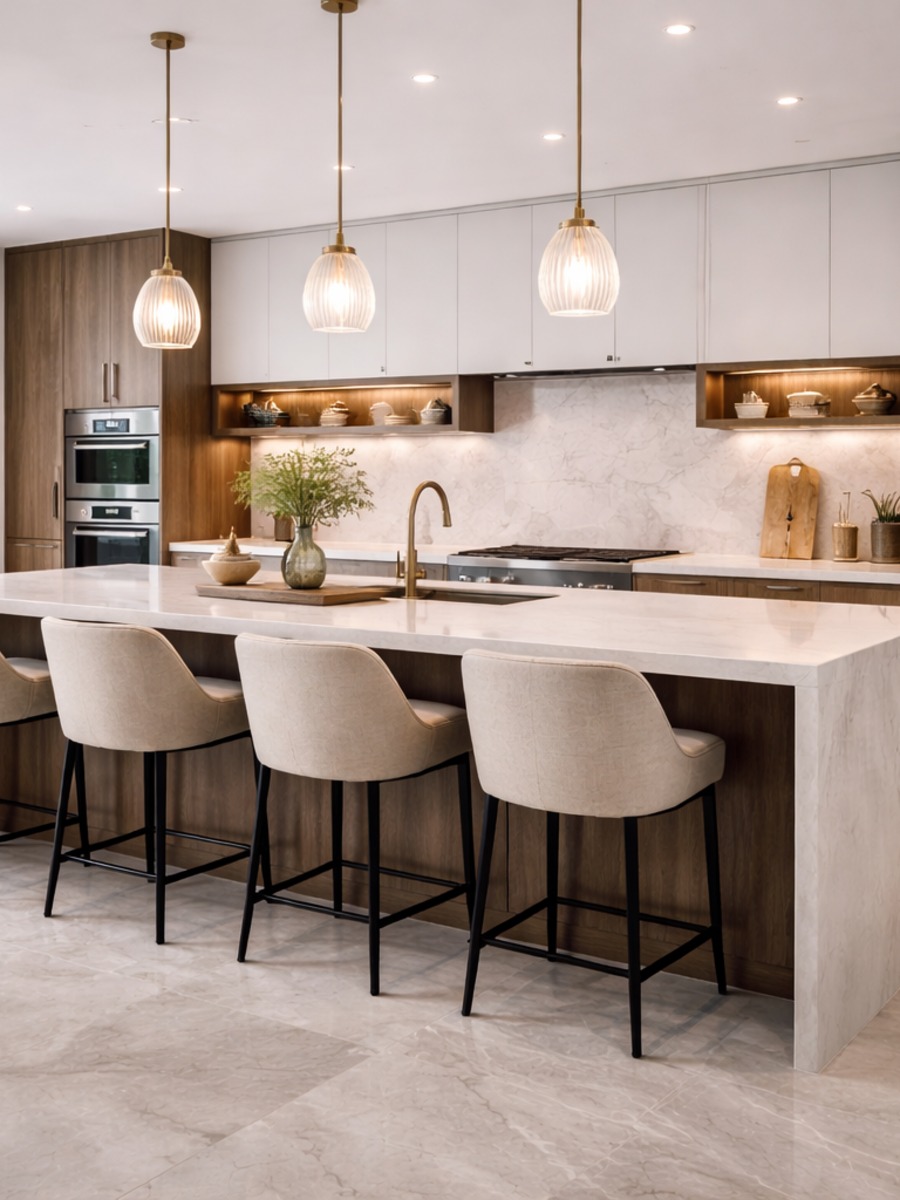 Pose carrelage sol grand format séjour moderne