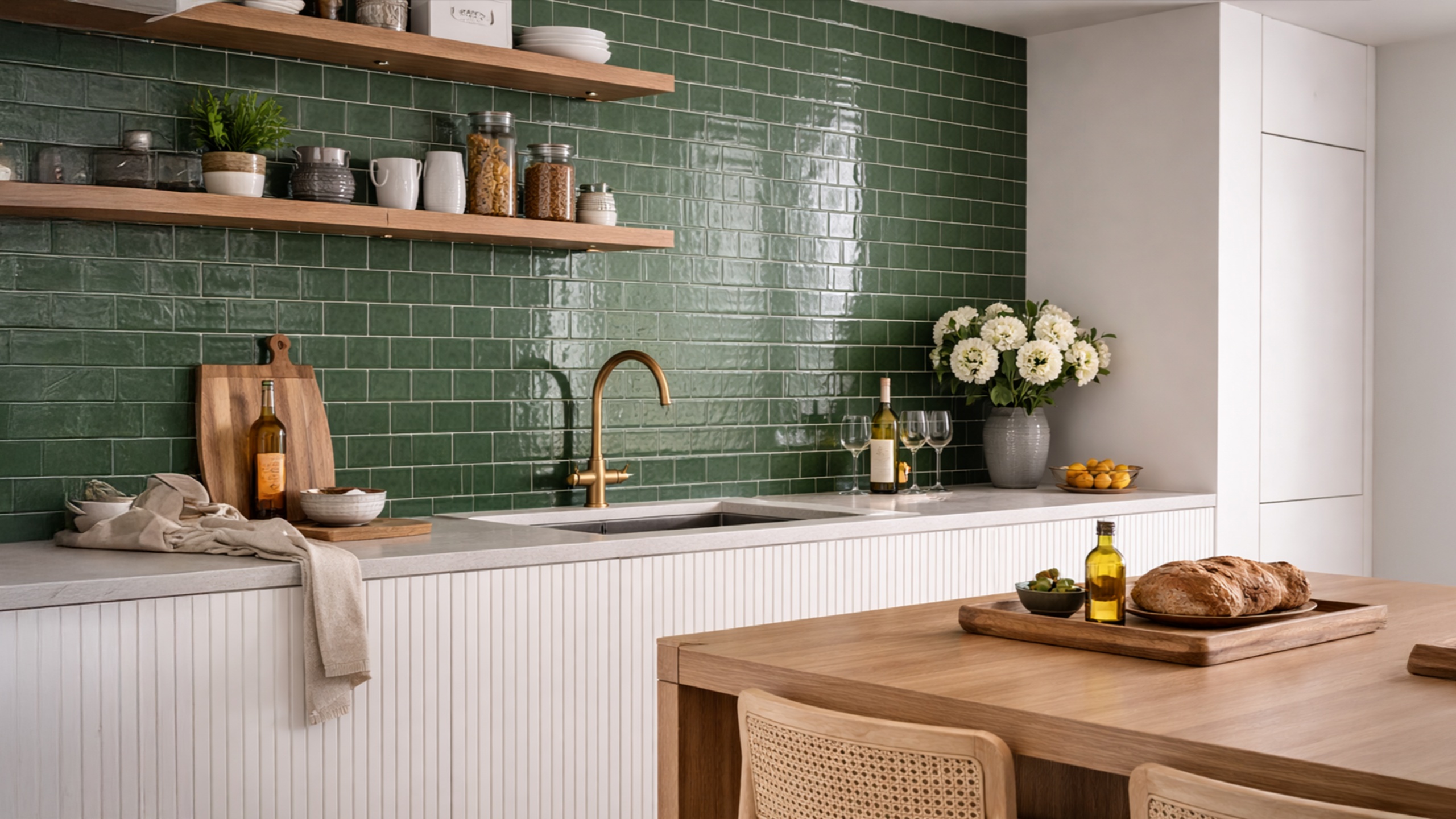 Cuisine contemporaine crédence carrelage Lyon